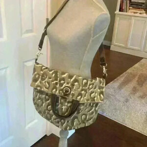 Banana Republic Cotton Canvas Tote Bag, Khaki Green, Brown Leopard Print EUC